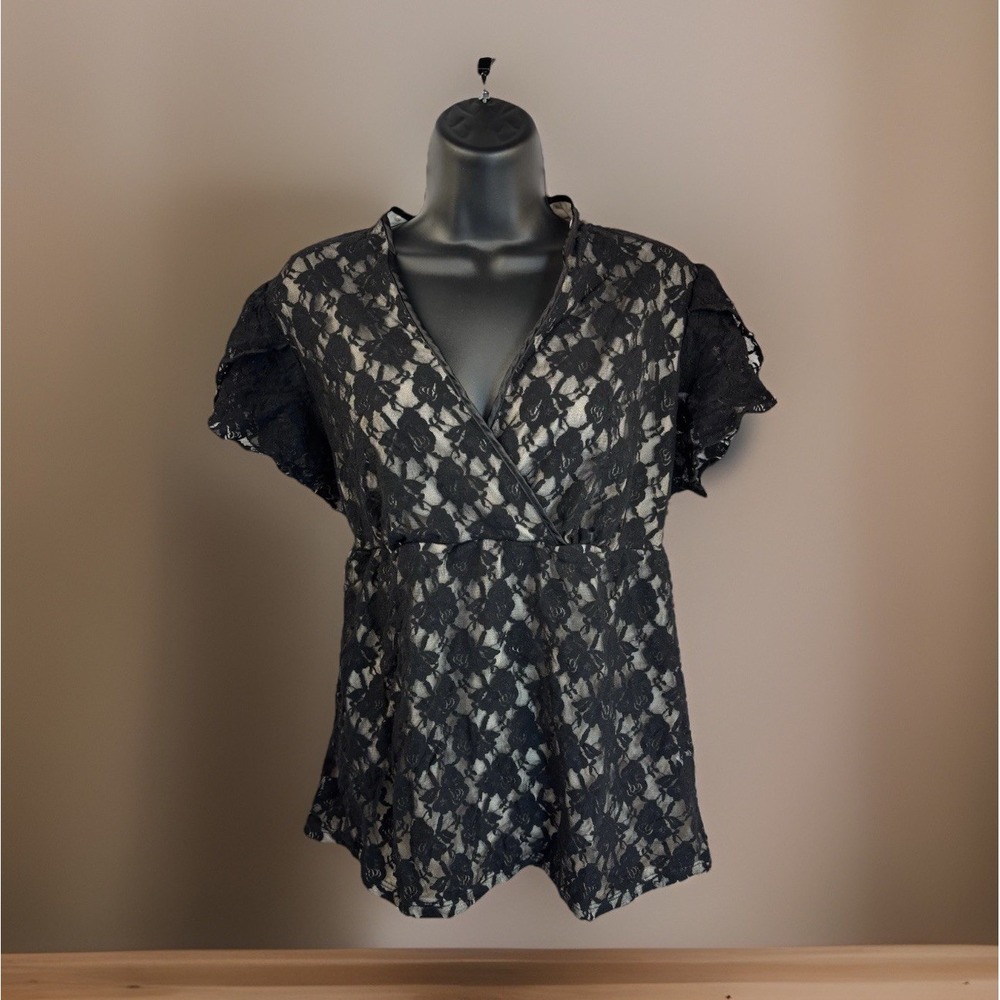 Vintage‎ Y2K Babydoll Black Lace Wrap Top XL Coquette Witchy Whimsigoth Lined